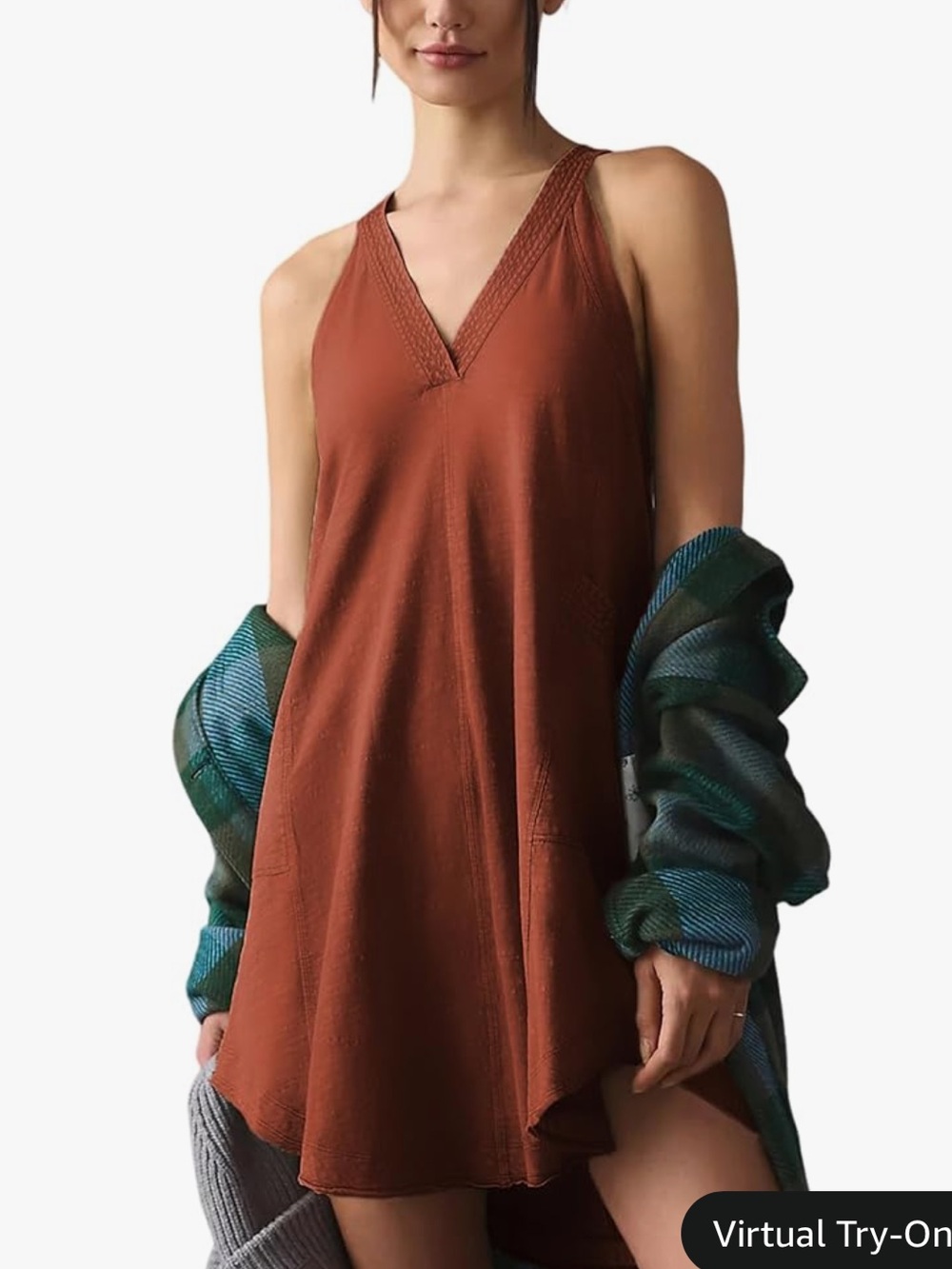 Amazon Rust V-Neck Sleeveless Mini Slip Dress